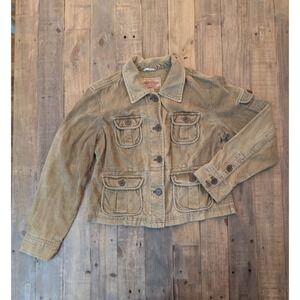 VTG YTK Aeropostale Corduroy Utility Jacket Khaki‎ 4 Pocket Front Womens Large